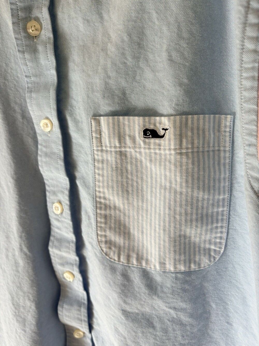 Vineyard Vines Shirt Mens Medium Blue Pink Tucker Slim Pastel Color Block Oxford - Picture 5 of 11